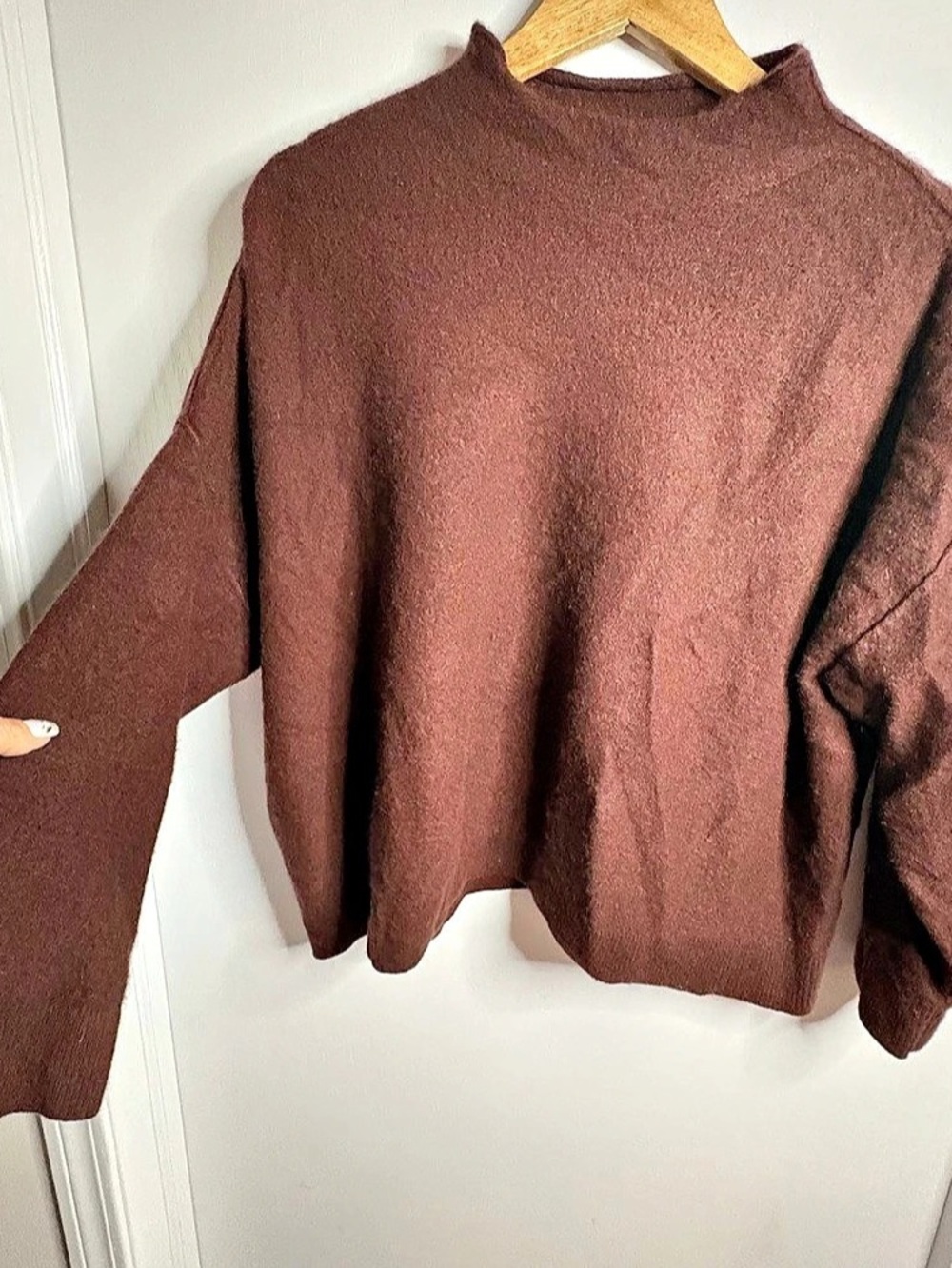 PILCRO Sz 2X Cashmere Sweater Mock-Neck Brown Baggy Luxury Minimalist Cozy FLAW